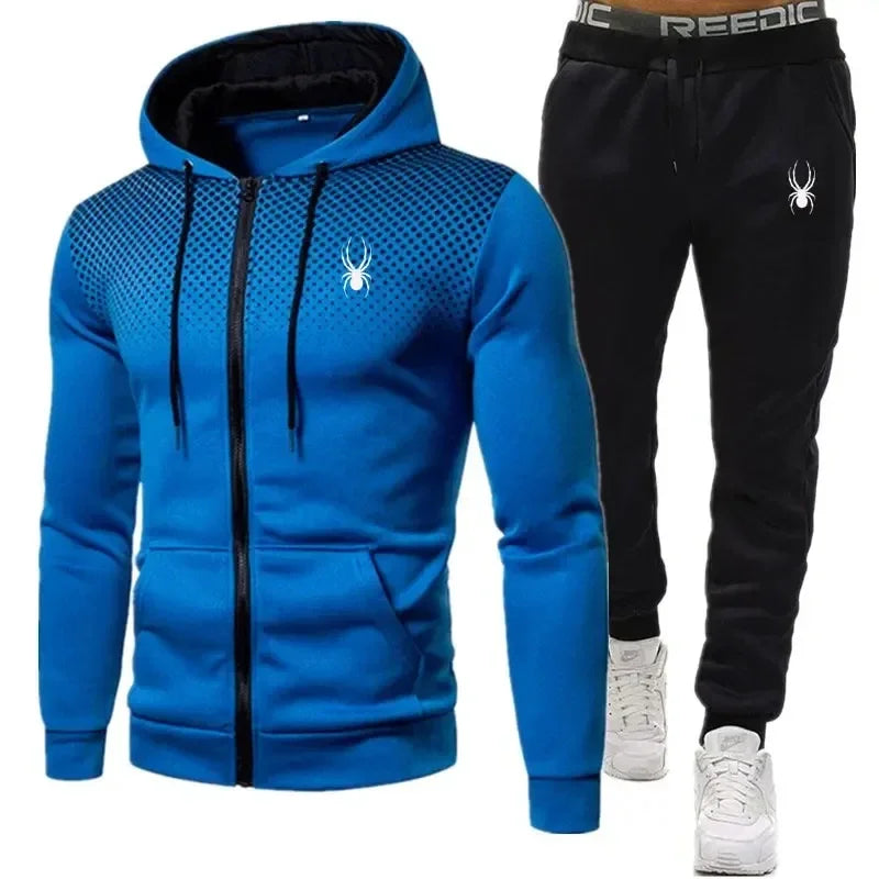 Conjunto de chaqueta y pantalones deportivos con capucha y cremallera para hombre, moda de dos piezas, primavera y otoño, entrenamiento para hombre, jogging deportivo