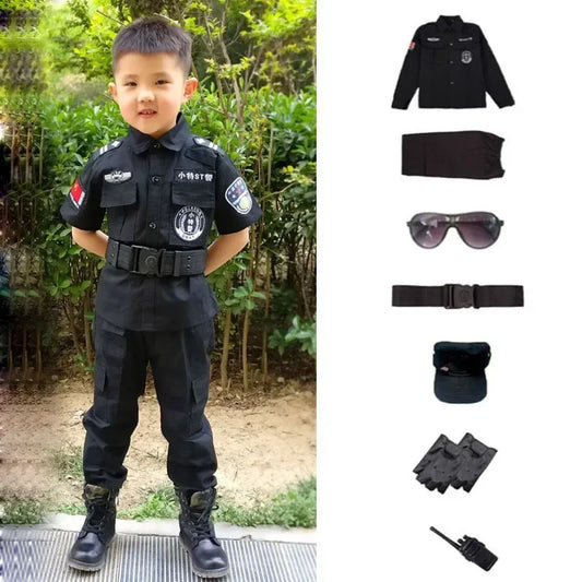 Disfraz de policía Swat para niños, disfraz de Halloween, uniforme de policía de carnaval para niños, 110-160 cm, oficial de policía del ejército para niños, soldado