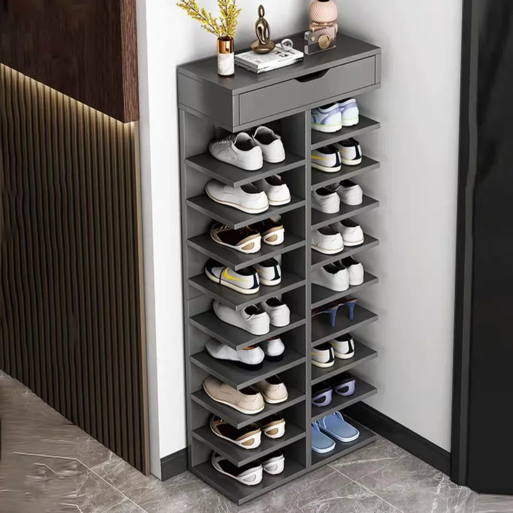 Zapatero multicapa con organizador de cajón superior, ahorrador de espacio, estante para zapatos, puerta, muebles para el hogar