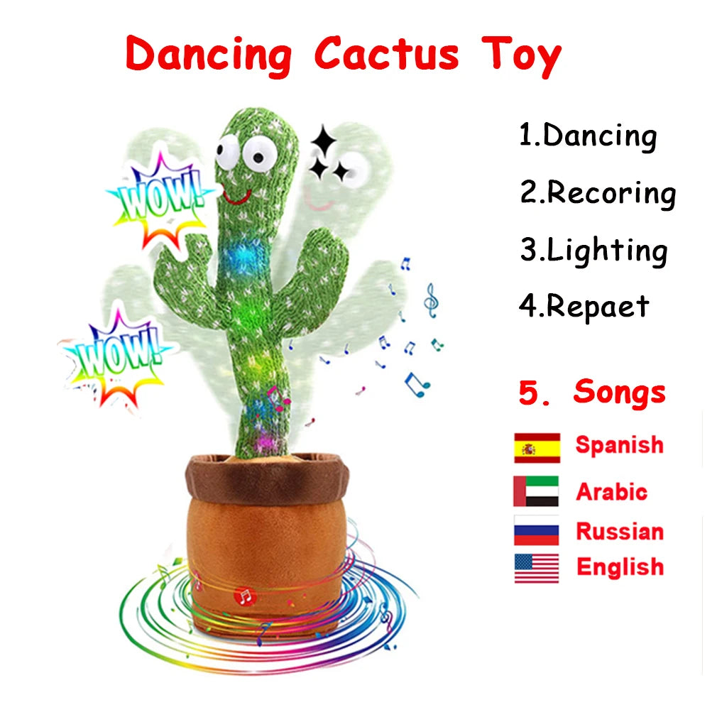 Cactus bailarín recargable que brilla intensamente, pez columpio que repite la danza, cactus parlanchín español, juguete para bebé, USB/batería