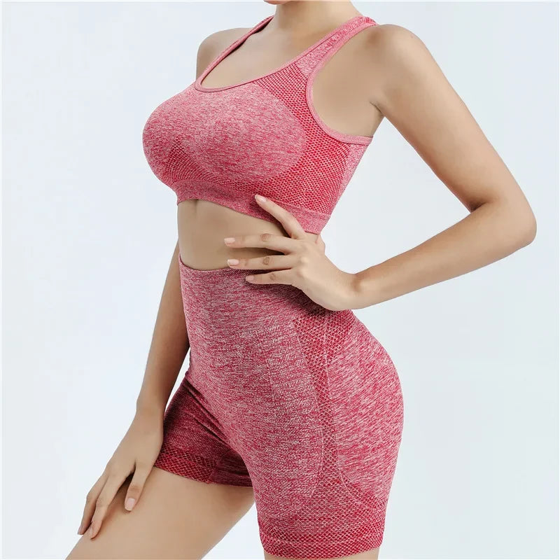 Conjunto de yoga, pantalones cortos de gimnasio, sujetadores deportivos para mujer, tops de entrenamiento para mujer, ropa de yoga, leggings de fitness, conjunto de gimnasio, conjuntos de yoga sin costuras