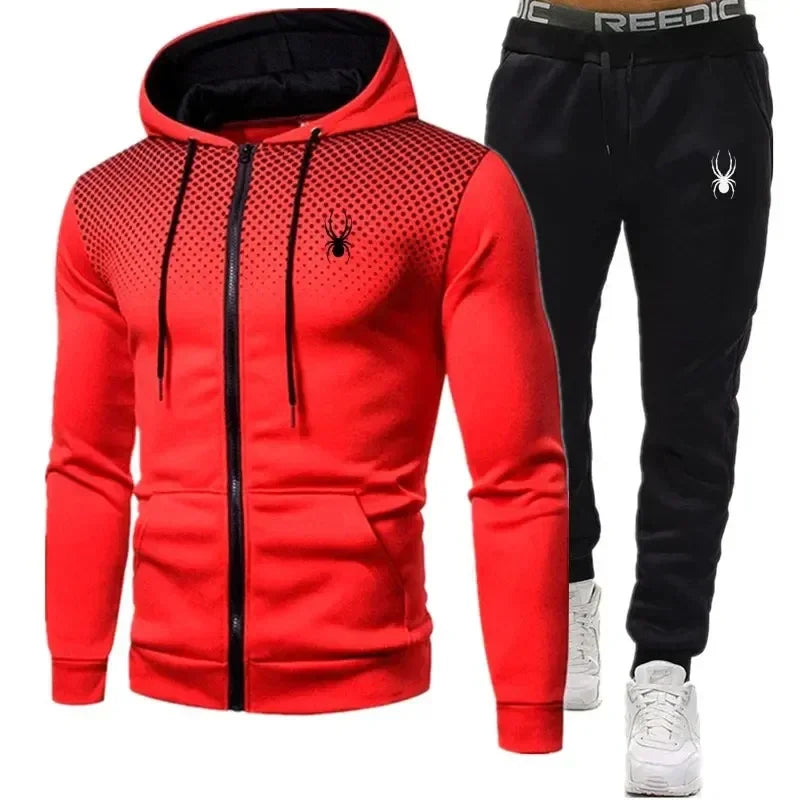 Conjunto de chaqueta y pantalones deportivos con capucha y cremallera para hombre, moda de dos piezas, primavera y otoño, entrenamiento para hombre, jogging deportivo