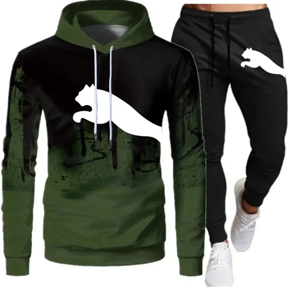 Conjunto deportivo de primavera y otoño para hombre, sudadera con capucha y pantalones deportivos con efecto chorro de tinta, 2 conjuntos de ropa deportiva informal para correr y fitness para hombre