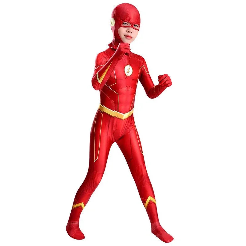 Disfraz de Flash Man para niños, mono de superhéroe para Halloween, mono de cosplay de Flash Man, capa para fiesta de carnaval, disfraces para niños y niñas