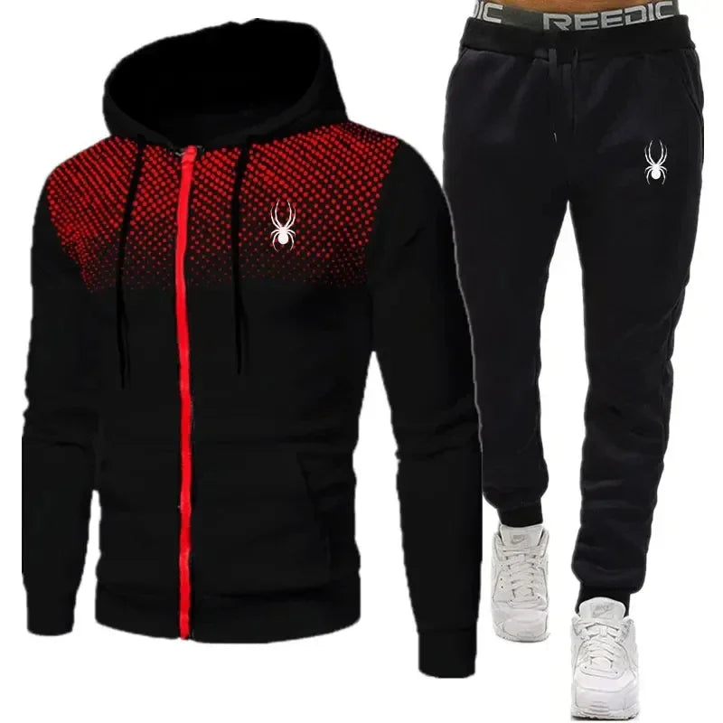 Conjunto de chaqueta y pantalones deportivos con capucha y cremallera para hombre, moda de dos piezas, primavera y otoño, entrenamiento para hombre, jogging deportivo