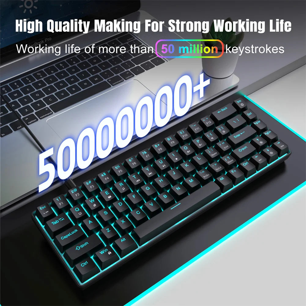 Teclado mecánico con cable para juegos, iluminación elegante, teclado con cable intercambiable en caliente de 68 teclas para computadora portátil y PC