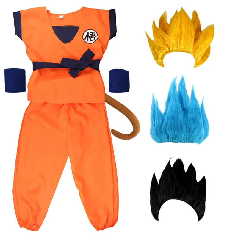 Disfraz de Son Goku para niños, disfraz de Anime Z, traje de fiesta de carnaval, disfraz de Goku Sun, chaleco, cinturón, muñeca, disfraz de Halloween para niños