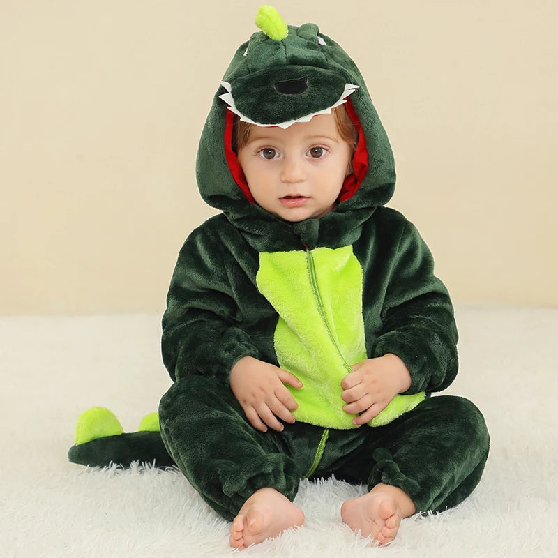 Peleles de dinosaurio para bebé, ropa de invierno con capucha de franela para niño pequeño, mono, disfraz para niño, Halloween