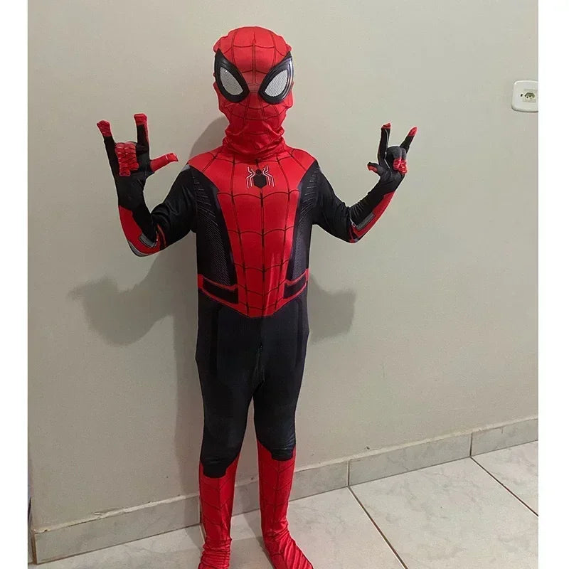 Nuevo disfraz de Cosplay para hombre, mono Zentai de Halloween, conjunto de mono de superhéroe de Peter Parker con diseño de araña de hierro para niños