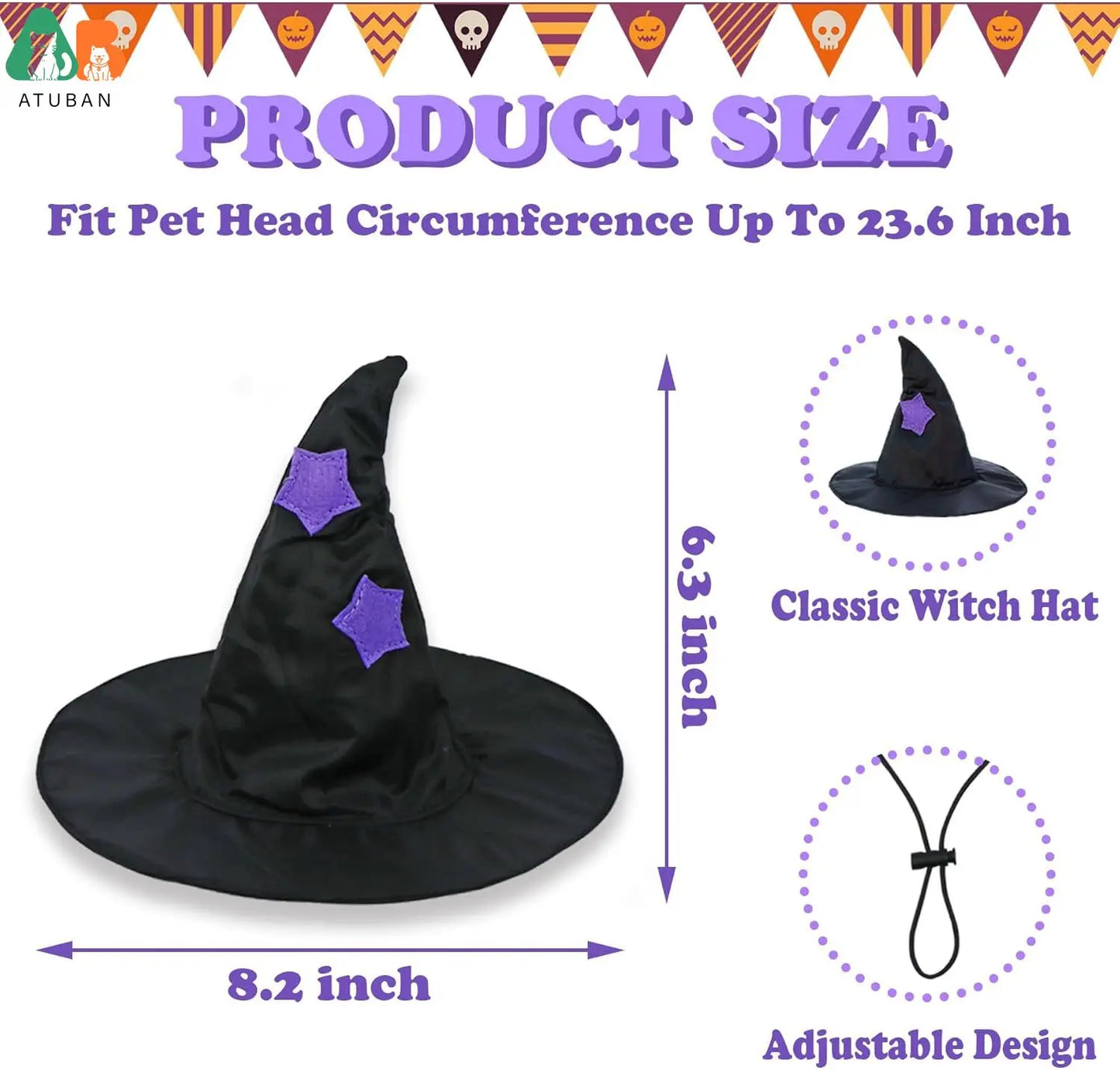 Disfraces de Halloween para perros, disfraz de bruja para perros, capa de bruja para perros, sombrero de mago, disfraces de Halloween para perros y mascotas