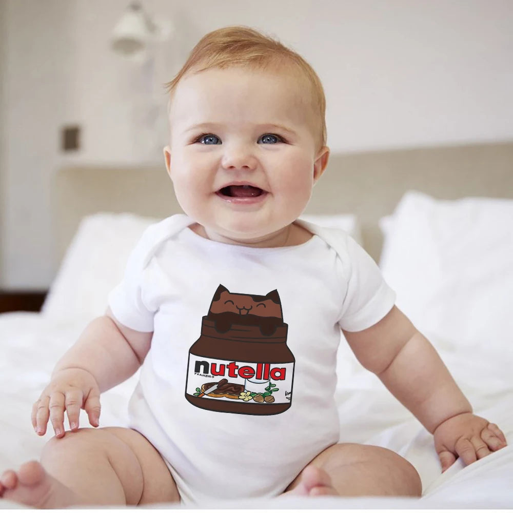 Body de manga corta con estampado de Nutella de dibujos animados para bebé, ropa de verano para niña recién nacida de 0 a 24 meses, monos populares en Europa para niño pequeño