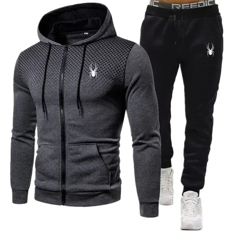 Conjunto de chaqueta y pantalones deportivos con capucha y cremallera para hombre, moda de dos piezas, primavera y otoño, entrenamiento para hombre, jogging deportivo