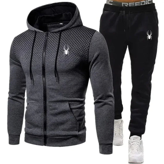 Conjunto de chaqueta y pantalones deportivos con capucha y cremallera para hombre, moda de dos piezas, primavera y otoño, entrenamiento para hombre, jogging deportivo