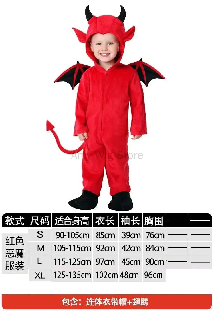 Disfraz de diablo rojo para niños, disfraz de cosplay unisex para niños, mono de Halloween para niños, disfraz de murciélago para niñas y monstruos, disfraz escolar