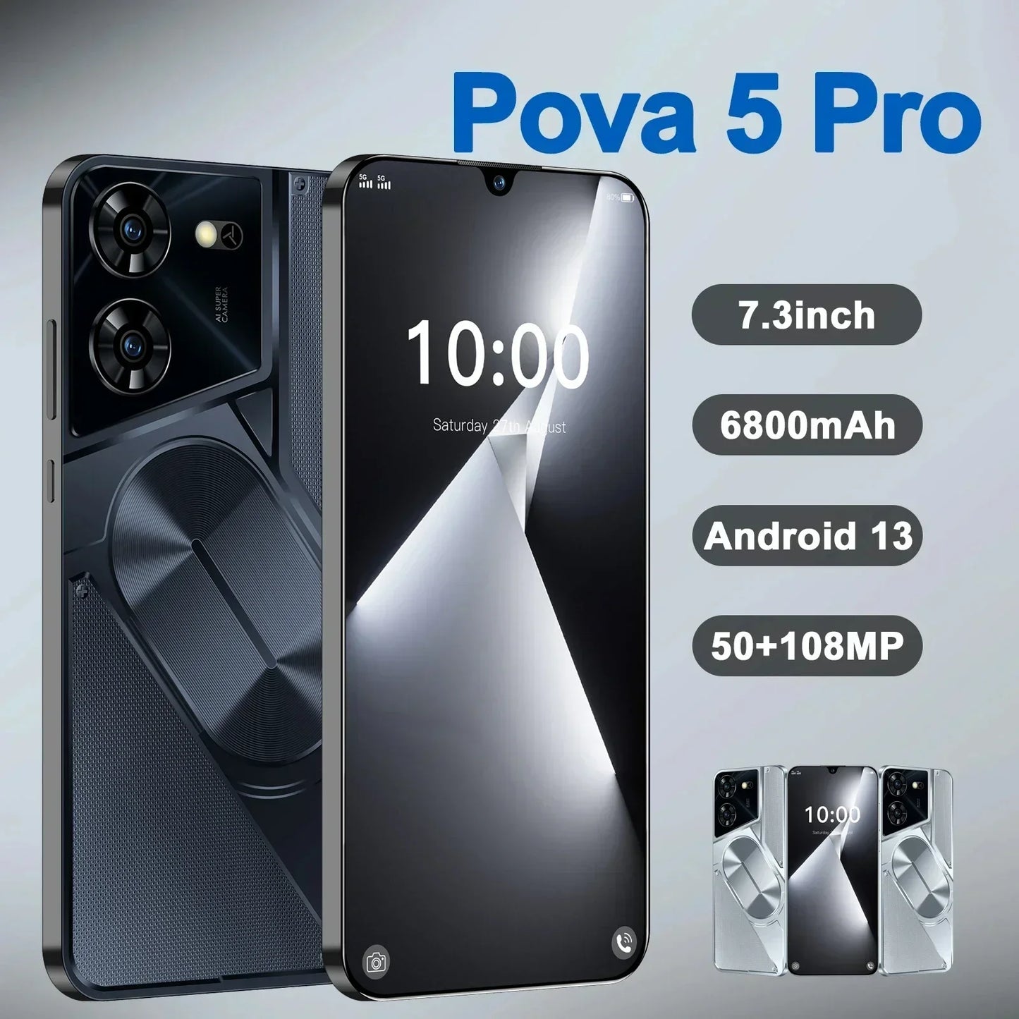 Nueva versión global Original Pova 5 Pro Smartphone Dimensión 16G + 1TB 6800mAh 50 + 108MP 4G / 5G Teléfono móvil Android