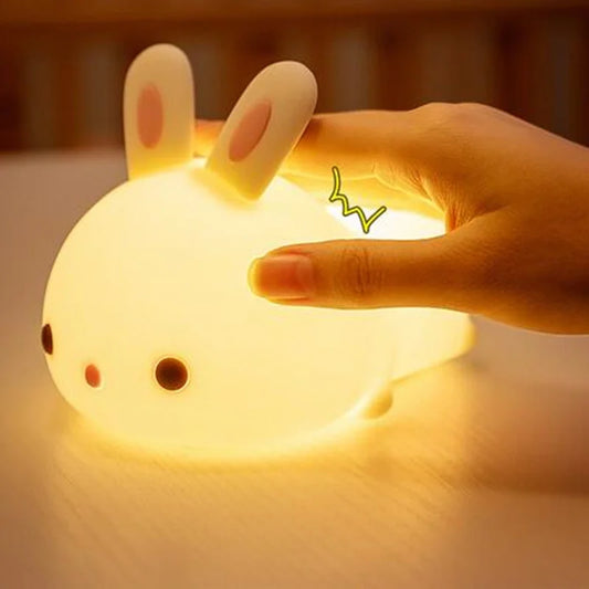 Lámpara de conejo de silicona recargable por USB con sensor táctil RGB LED de 16 colores para niños, juguete para bebés, regalo de festival