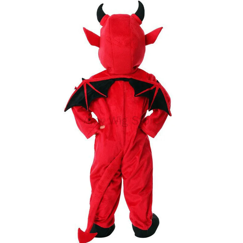 Disfraz de diablo rojo para niños, disfraz de cosplay unisex para niños, mono de Halloween para niños, disfraz de murciélago para niñas y monstruos, disfraz escolar