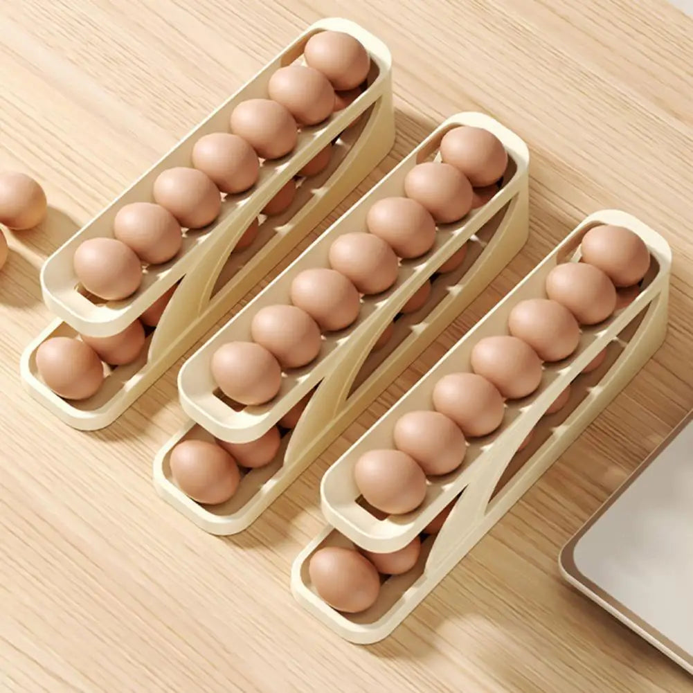 Egg Carton Dispenser Tilt Design Egg Rack Capacity Fridge Side Door Egg Carton Organizer with Automatic for Diner for Easy