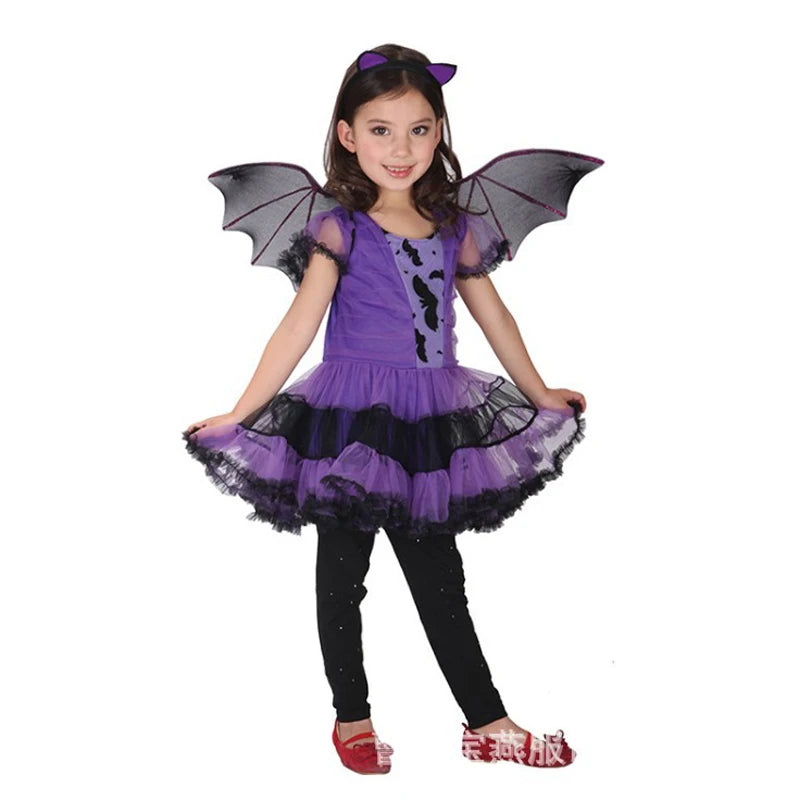 Disfraz de vampiro de Halloween para niña, vestido de vampirina con alas, disfraz para el Día de Todos los Santos