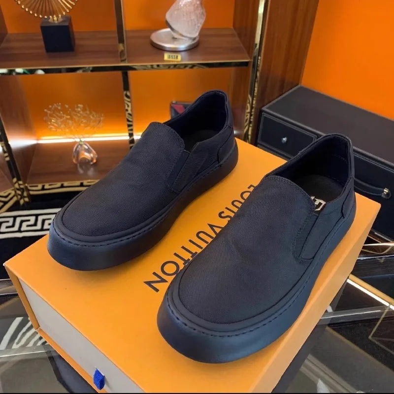 Zapatos de lona para hombre, mocasines negros, zapatos casuales para hombre, zapatos planos cómodos para caminar para hombre, mocasines suaves antideslizantes, calzado