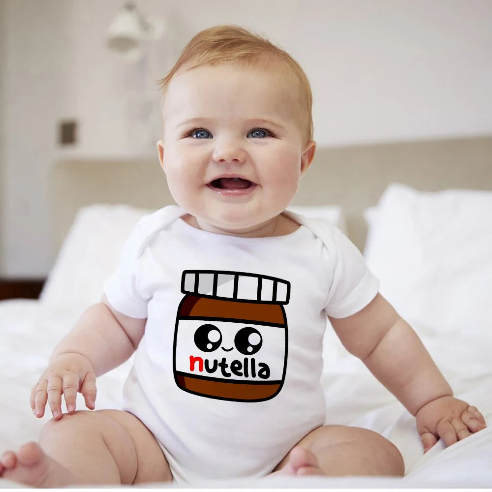 Body de manga corta con estampado de Nutella de dibujos animados para bebé, ropa de verano para niña recién nacida de 0 a 24 meses, monos populares en Europa para niño pequeño