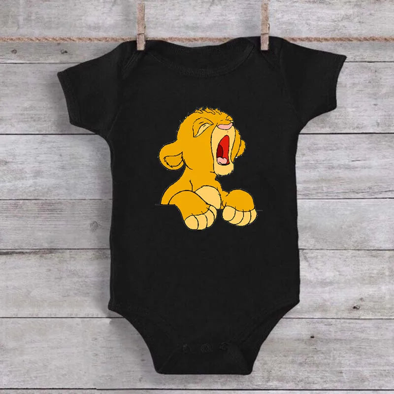 Ropa para bebé niña y niño con dibujo de Simba, el Rey León, mono de algodón de manga corta negro, mono para recién nacido