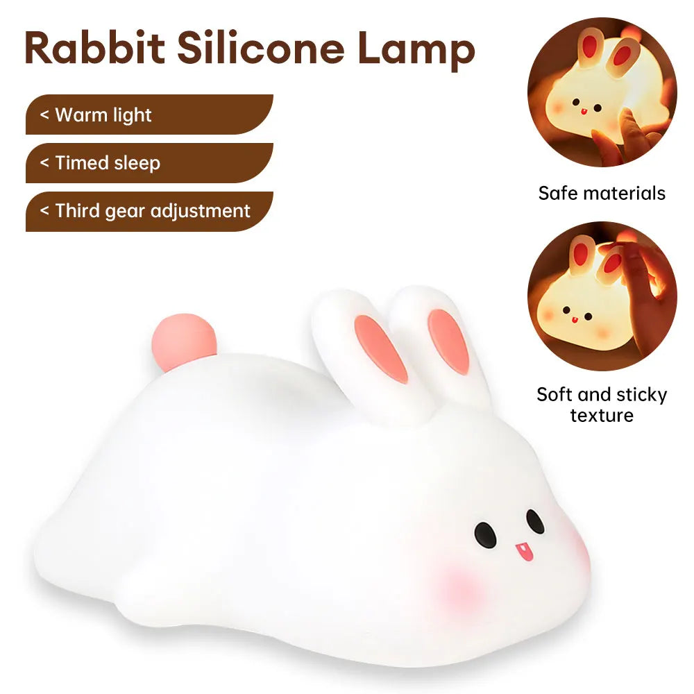 Lámpara de silicona con forma de conejo para niños, luz suave con sensor táctil, luz de noche para dormir, regalo de decoración