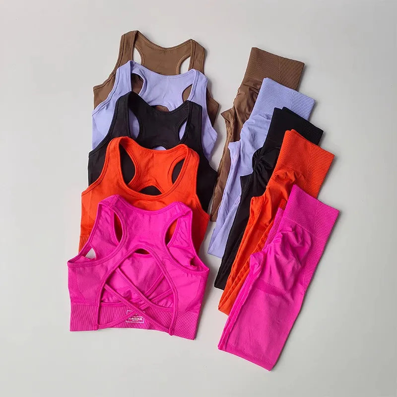 Conjuntos de yoga para mujer, chándal, traje de fitness, sujetador deportivo para entrenamiento y leggings de cintura alta, ropa de gimnasio, trajes deportivos sin costuras, ropa deportiva