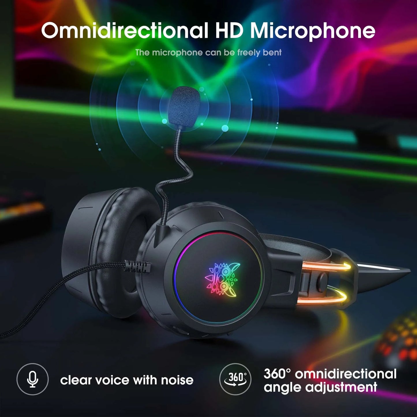 Auriculares para juegos con luz de cabeza RGB y micrófono, auriculares estéreo envolventes duraderos para juegos de PS5 y Switch