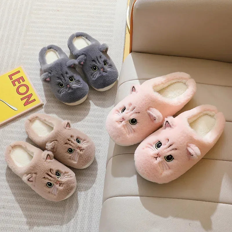 Bonitas pantuflas de gato peludas y esponjosas para mujer, pantuflas de plataforma para el hogar, pantuflas de felpa de invierno para hombre, pantuflas peludas para interiores, hermosos zapatos de algodón