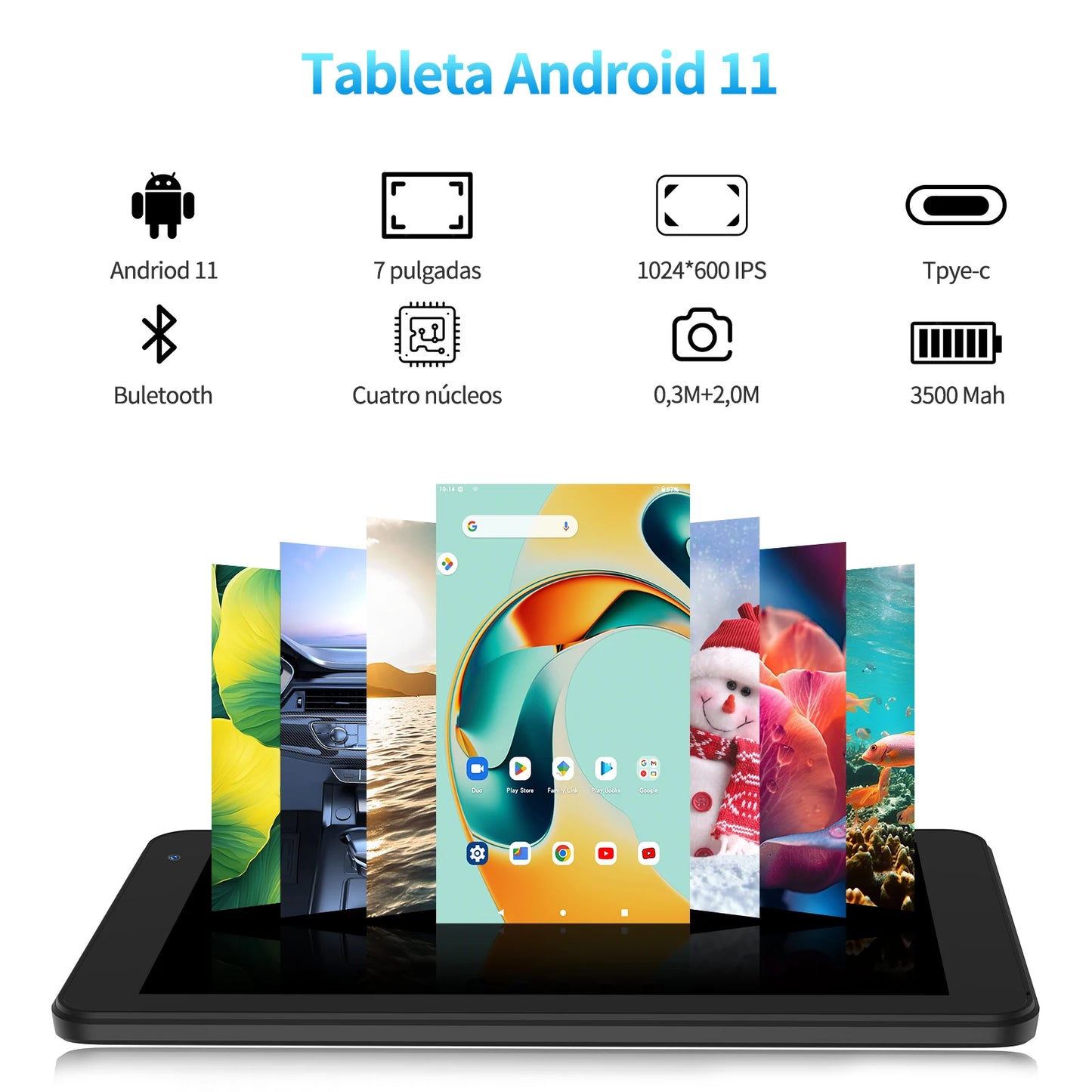 Tablet PC de 7 pulgadas, 32 GB, Android 11, procesador de cuatro núcleos, pantalla IPS HD, cámara dual, WiFi, con funda protectora de PU