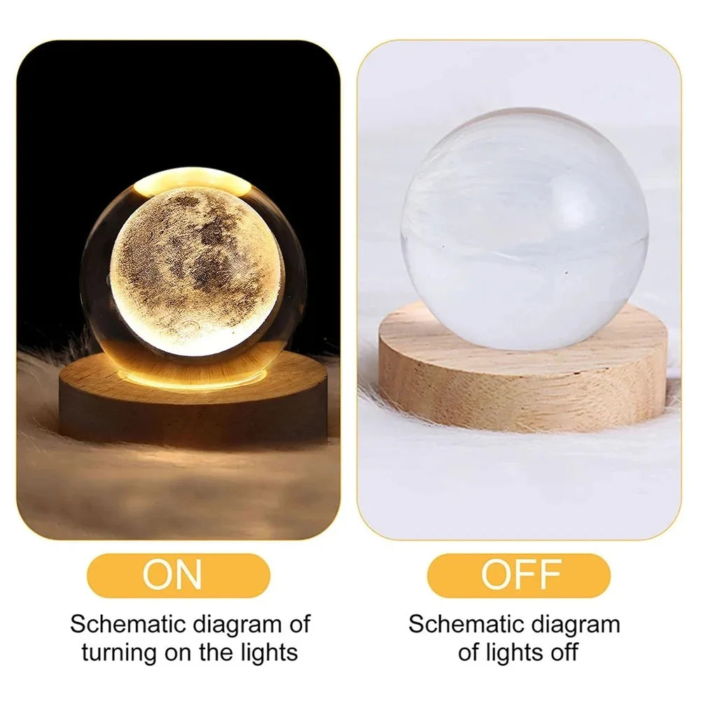 Lámpara de bola de cristal 3D única con proyecciones de galaxias y planetas, luz nocturna USB para una atmósfera acogedora, bola de plasma