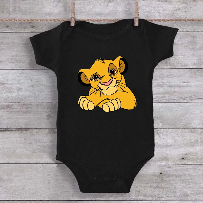 Ropa para bebé niña y niño con dibujo de Simba, el Rey León, mono de algodón de manga corta negro, mono para recién nacido