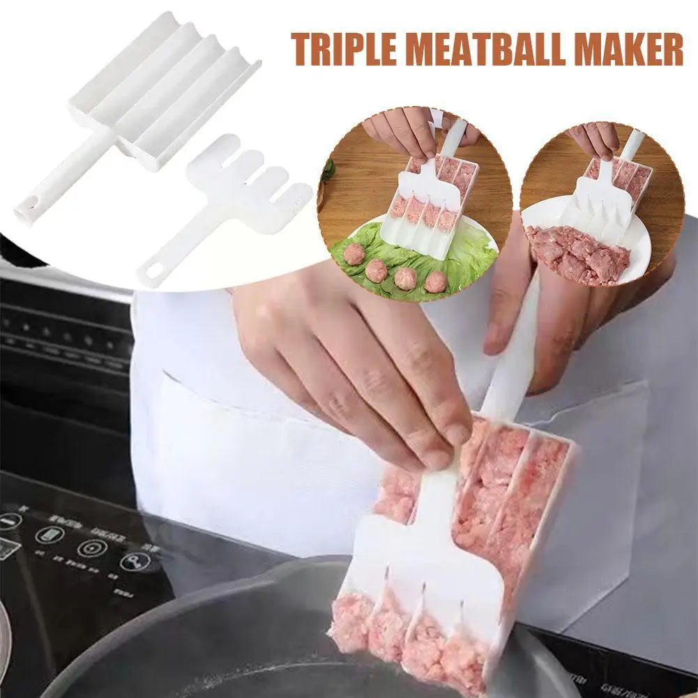 Máquina para hacer albóndigas triple de plástico para cocina, cortadora de carne, pala para hacer albóndigas, bola antiadherente X9q4