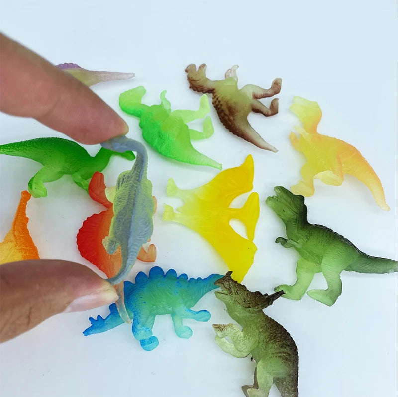 12 piezas/juego de mini figuras de dinosaurios de goma suave que brillan en la oscuridad, juguetes de simulación fluorescente, modelo de dinosaurio pequeño, decoración