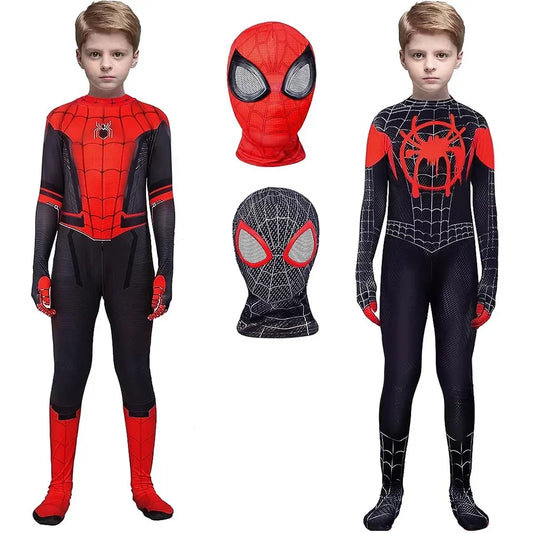 Nuevo disfraz de Cosplay para hombre, mono Zentai de Halloween, conjunto de mono de superhéroe de Peter Parker con diseño de araña de hierro para niños