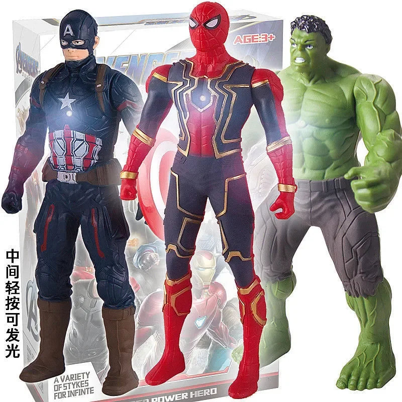 Figuras de acción de Marvel Anime de 17 cm para niños, Spiderman, Hulk, Iron Man, juguete de dibujos animados para niños, regalo de Navidad, muñeca luminosa, pasatiempos