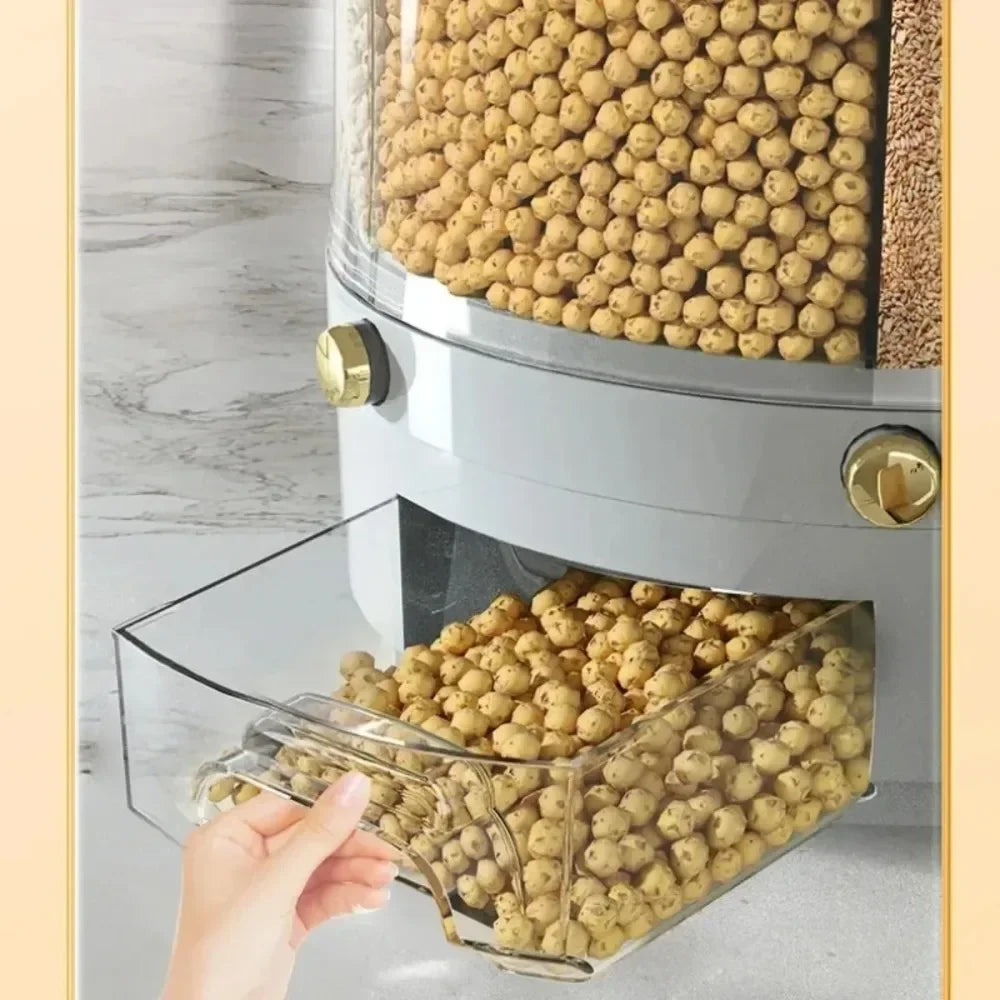 Caja de almacenamiento de cocina con rotación de 360 grados, dispensador de arroz, cubo sellado para cereales secos, contenedor de alimentos a prueba de humedad