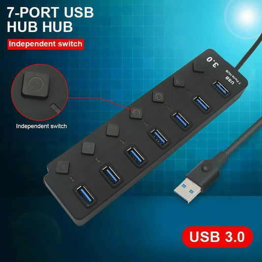 Concentrador USB 3.0 de 7 puertos y 4 puertos, cargador, adaptador de corriente, múltiples concentradores expansores con interruptor para computadora portátil