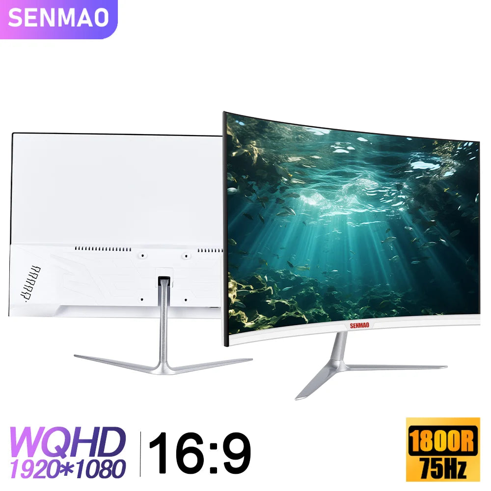 Monitor para juegos de PC SENMAO de 24 pulgadas, pantalla LCD MVA de 75 Hz, pantalla de escritorio HD para juegos, pantalla de escritorio curva HDMI 1800R