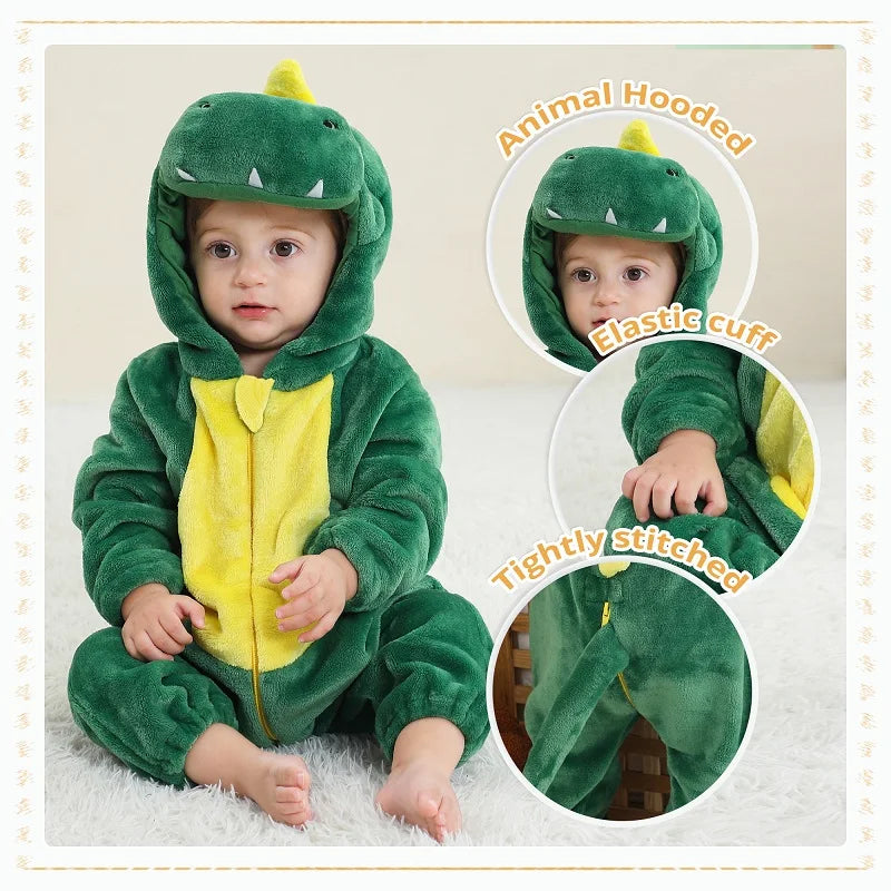 Peleles de dinosaurio para bebé, ropa de invierno con capucha de franela para niño pequeño, mono, disfraz para niño, Halloween