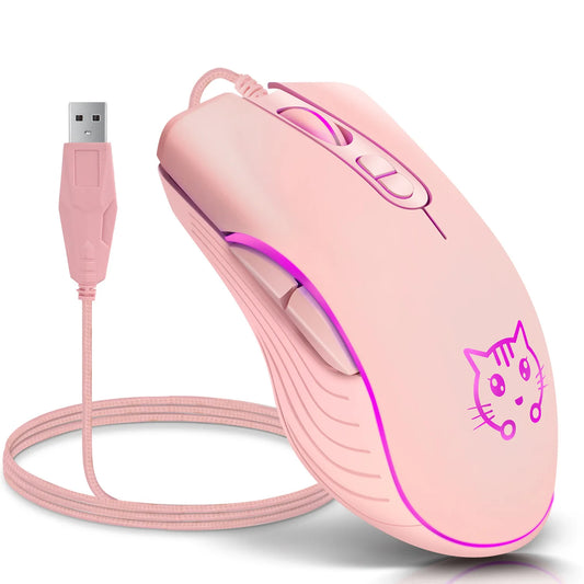 Ratón para juegos con cable USB, color rosa, profesional, para deportes electrónicos, 2400 DPI, retroiluminado, silencioso, para ordenador portátil, LoL Data