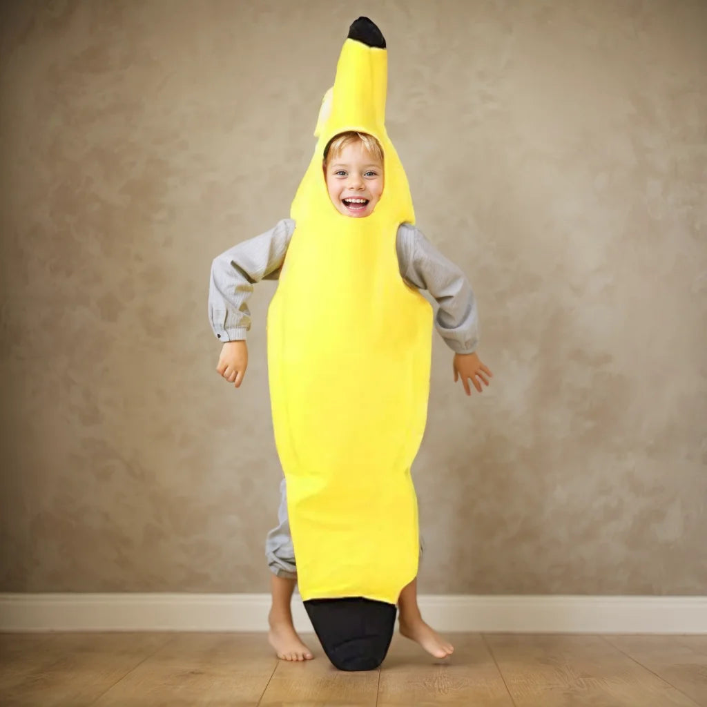 Conjunto unisex de plátano divertido para niños y adultos, disfraz amarillo ligero de fruta para Halloween, disfraz para fiesta, fiesta, baile