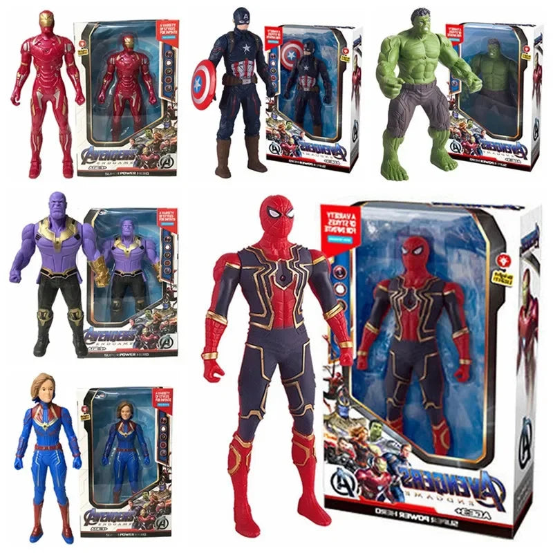 Figuras de acción de Marvel Anime de 17 cm para niños, Spiderman, Hulk, Iron Man, juguete de dibujos animados para niños, regalo de Navidad, muñeca luminosa, pasatiempos