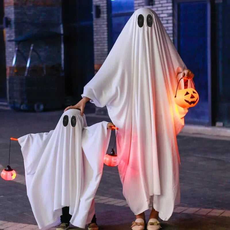 Capa de terror de Halloween para niños, disfraz de anime sin rostro, capa con borlas blancas de fantasma, conjunto completo unisex