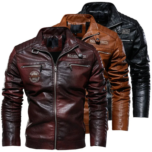 Chaqueta de cuero para hombre, chaqueta de invierno de lana para motocicleta, chaqueta de cuero PU para hombre, chaqueta informal con cuello alto, cortavientos, ropa de hombre, abrigo ajustado 7XL