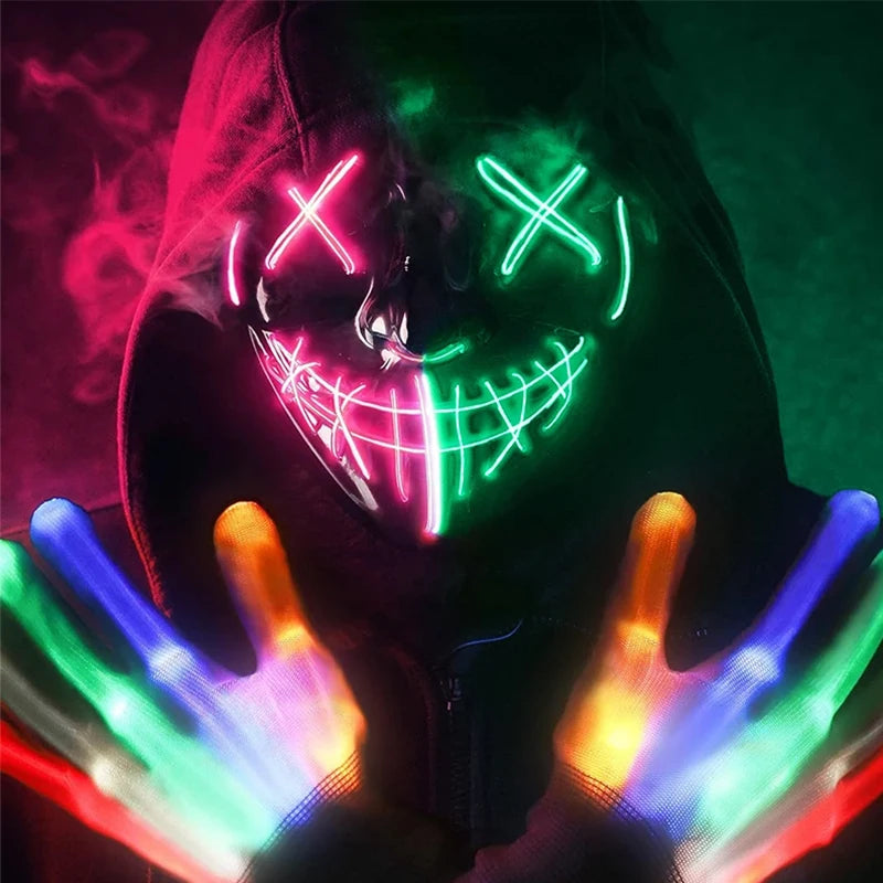 Guantes LED de calavera para Halloween, luces de neón, guantes luminosos, luces de fiesta, disfraces de escenario, accesorios decorativos, suministros de carnaval