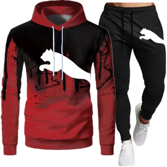 Conjunto deportivo de primavera y otoño para hombre, sudadera con capucha y pantalones deportivos con efecto chorro de tinta, 2 conjuntos de ropa deportiva informal para correr y fitness para hombre