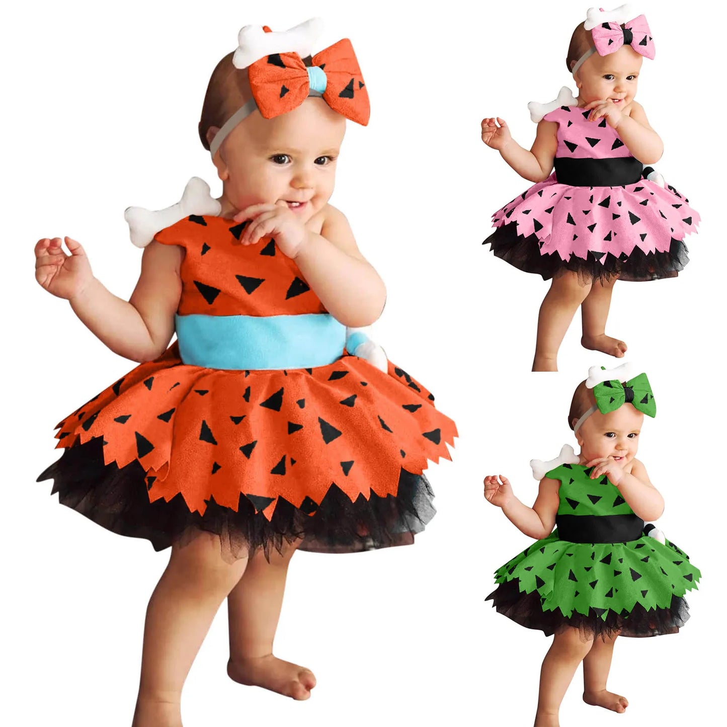 Vestido elegante de Halloween para niñas, disfraz de cavernícola para niños pequeños, huesos de perro, vestido de princesa de tul de malla para niñas de las cavernas, trajes de fiesta