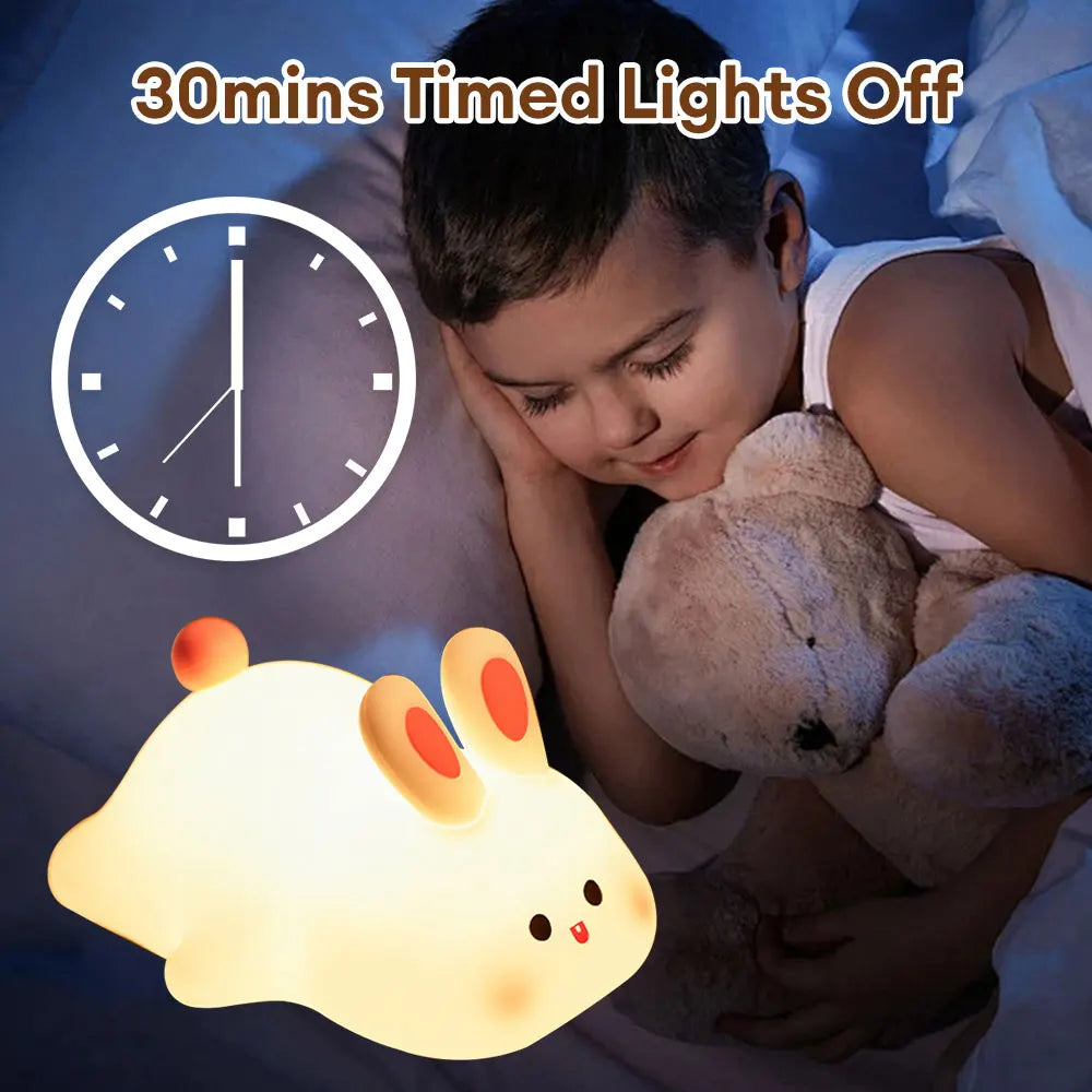 Lámpara de silicona con forma de conejo para niños, luz suave con sensor táctil, luz de noche para dormir, regalo de decoración